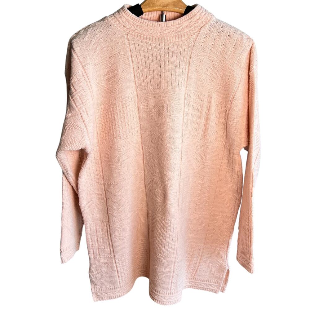 Vintage Patchwork Textured Sweater Sz M‎ Pink Cottage Indie Romantic Whimsical